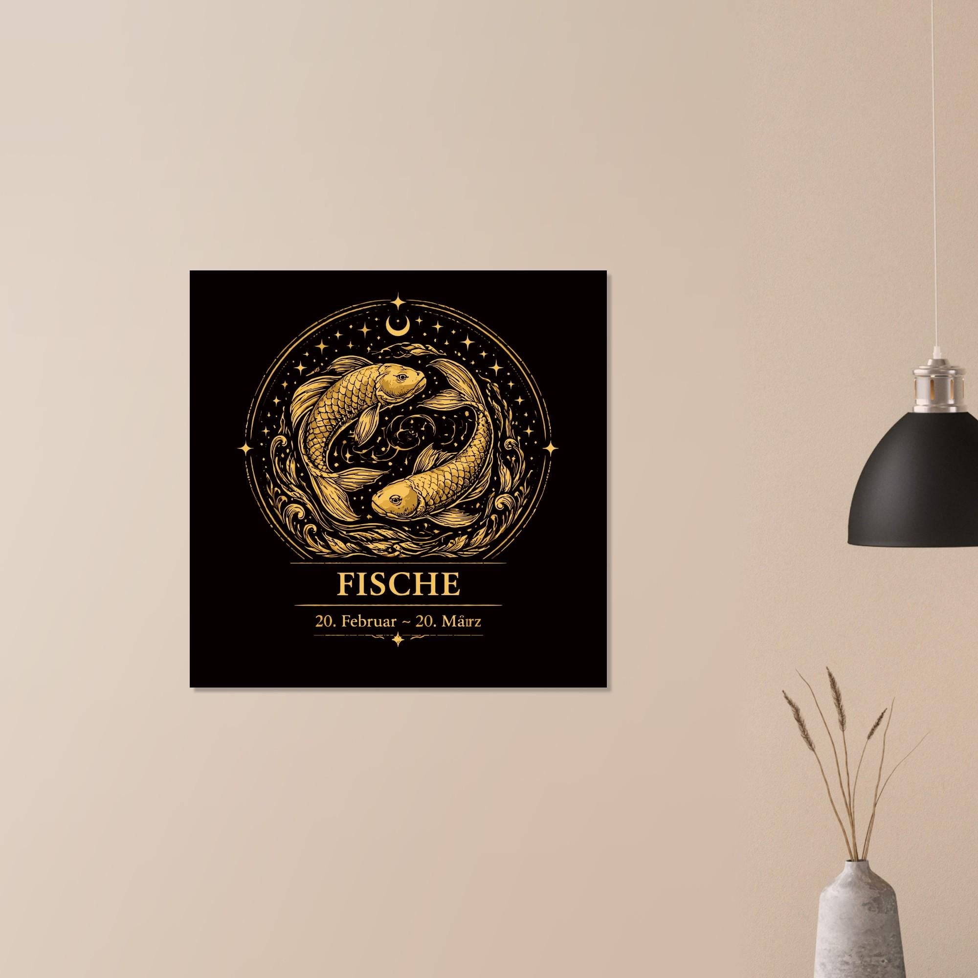 Sternzeichen Fische Wandbild – Fine Art Zodiac Wall Art – Astrologie Kunstdruck – Fische Poster Schwarz Gold – Sternzeichen Geschenk