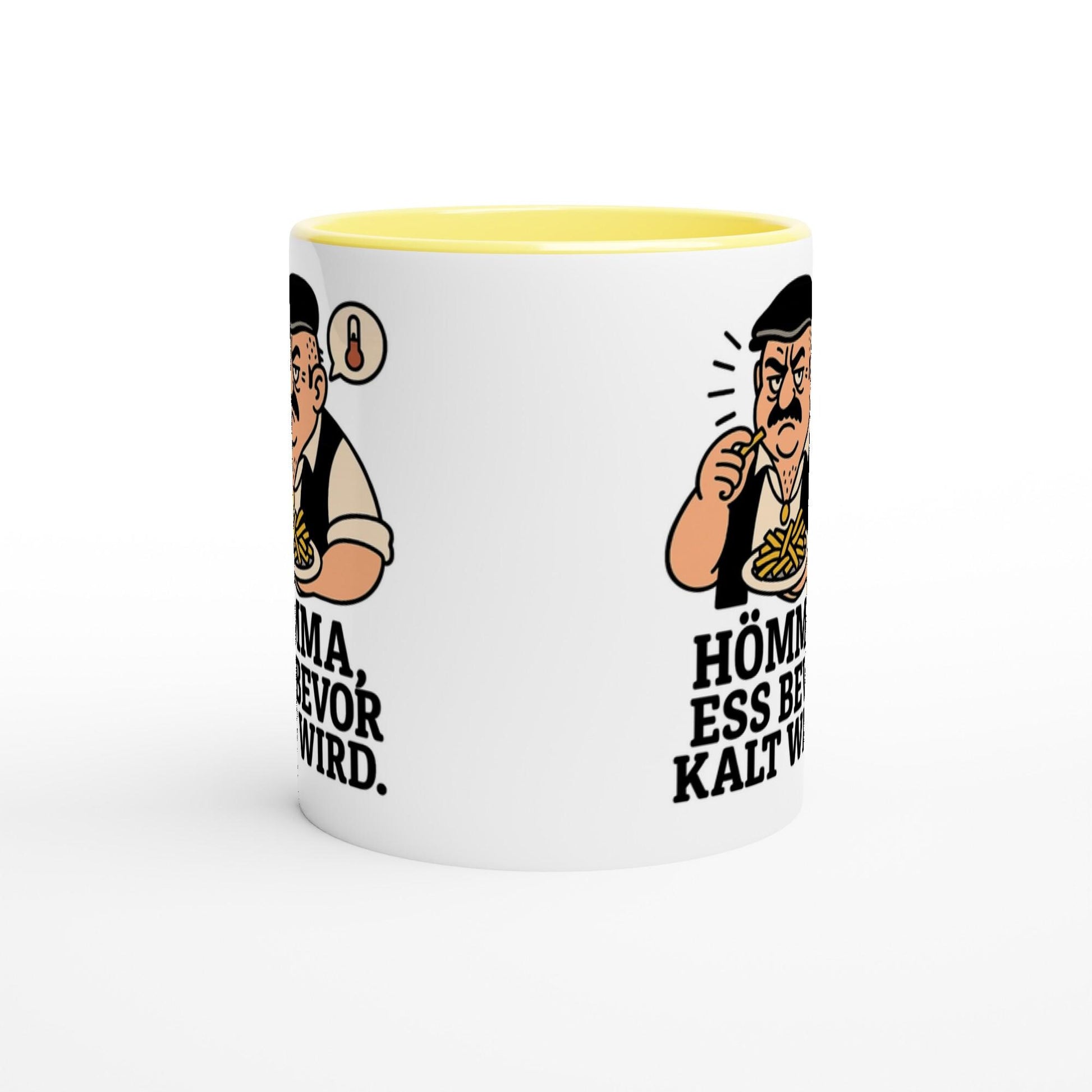 Keramiktasse mit Spruch Geschenk mit lustiger Illustration und frechem Spruch über kalte Spätzle