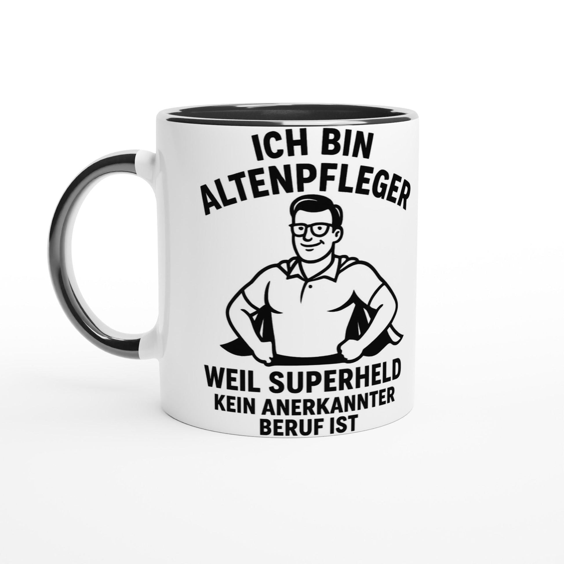 Lustige Tasse für Pflegekräfte mit Superhelden-Motiv und Spruch Altenpfleger Design