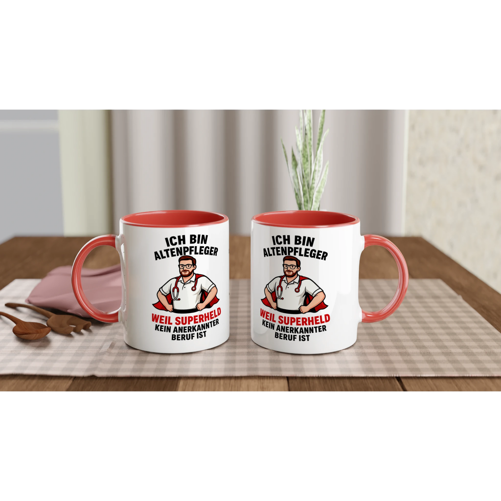 Lustige Tasse für Pflegekräfte mit Aufdruck Ich bin Altenpfleger und Superheld Beschreibung