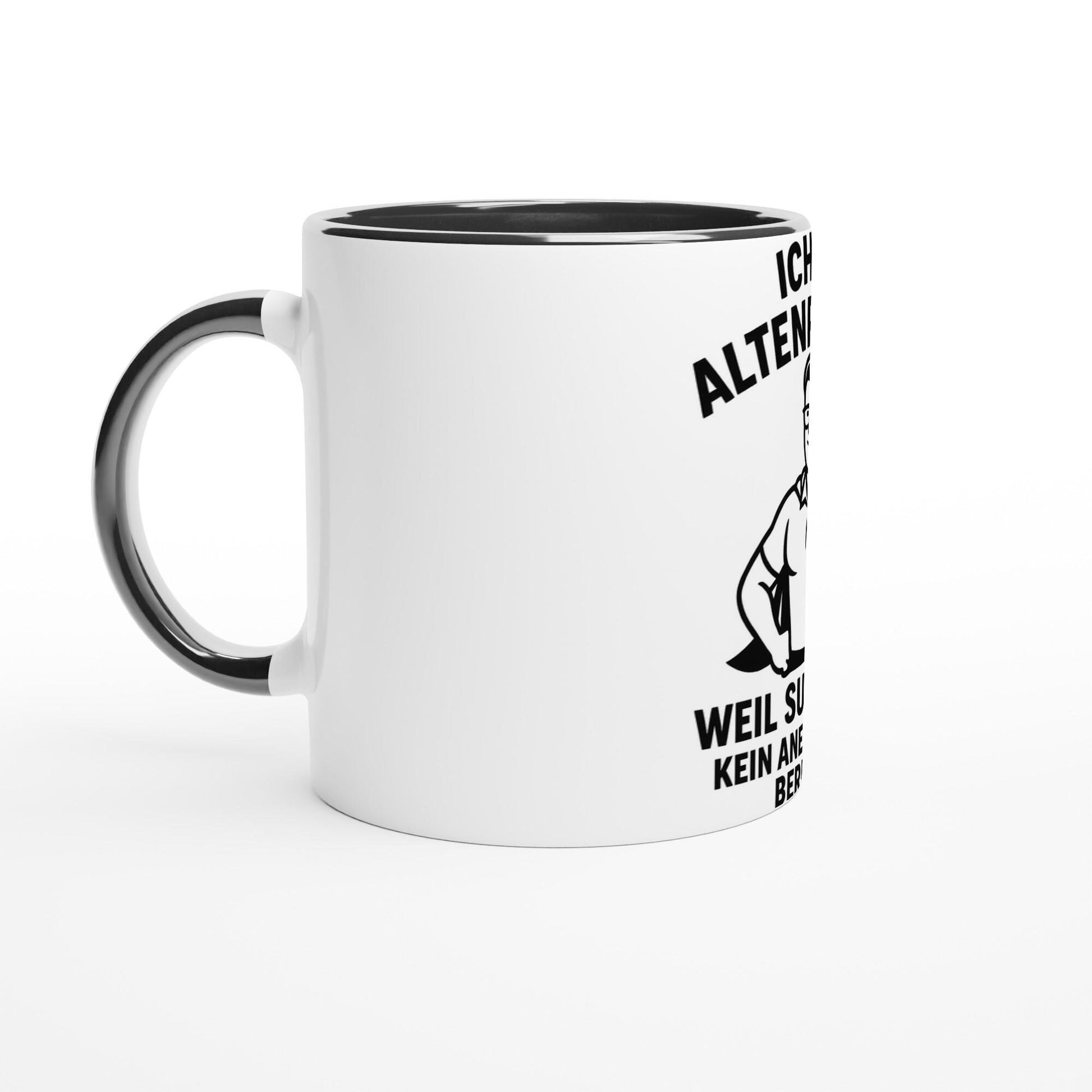 Weiße lustige Tasse Pflegeberuf mit schwarzem Griff und Aufdruck für Pflegekräfte