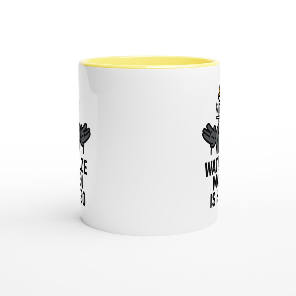 Weiße Ruhrpott Tasse Keramik mit gelbem Innenraum von Wupperlike mit gedrucktem Design