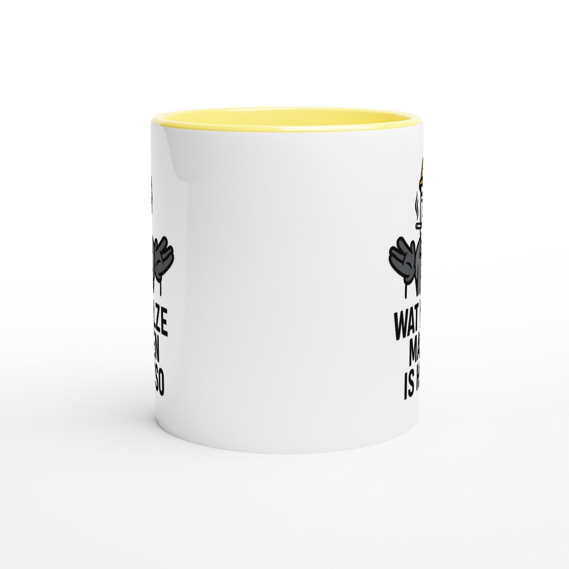 Weiße Ruhrpott Tasse Keramik mit gelbem Innenraum von Wupperlike mit gedrucktem Design
