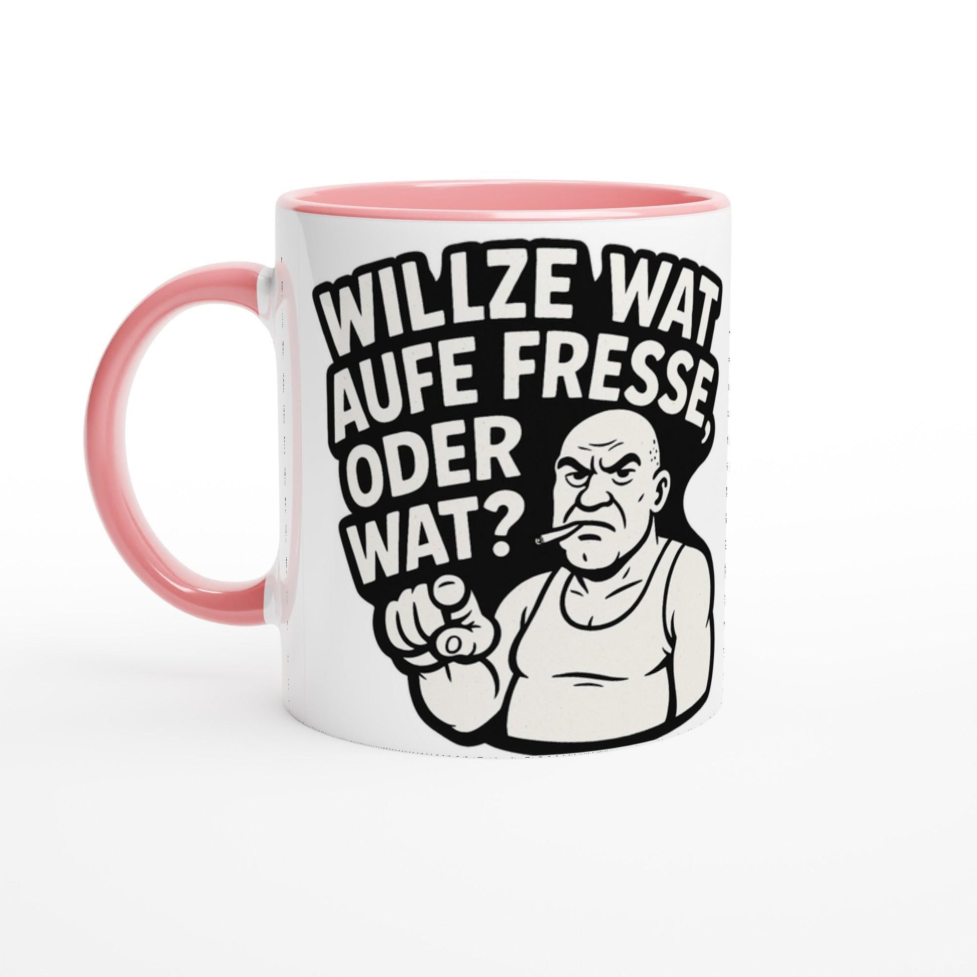 Weiße Tasse mit rosa Griff und lustigem Ruhrpott Spruch für Ruhrpott Tasse lustig Fans