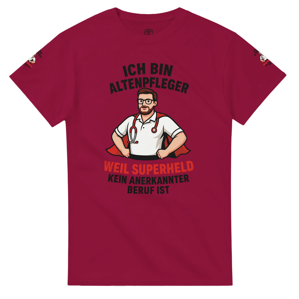 Rotes Wupperlike T-Shirt Altenpfleger Geschenk mit Superheld Design und Pflege-Motiv