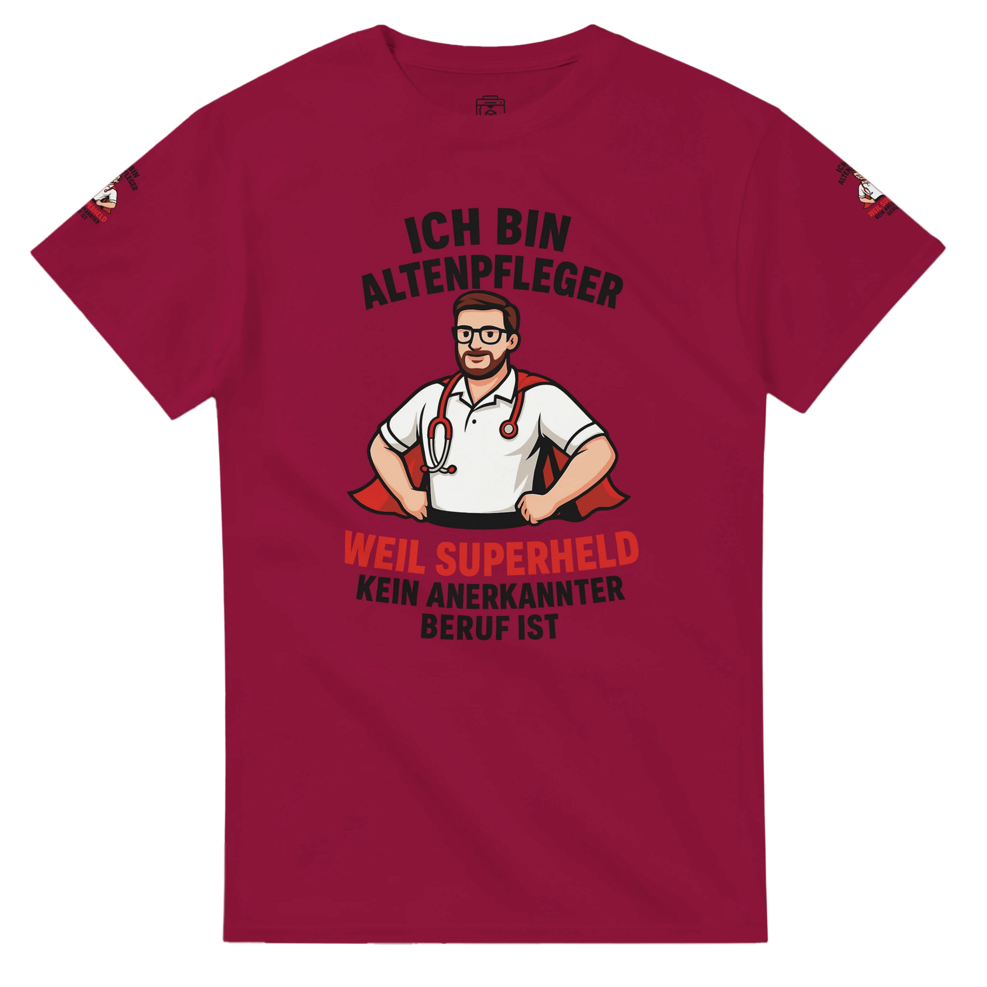 Rotes Wupperlike T-Shirt Altenpfleger Geschenk mit Superheld Design und Pflege-Motiv