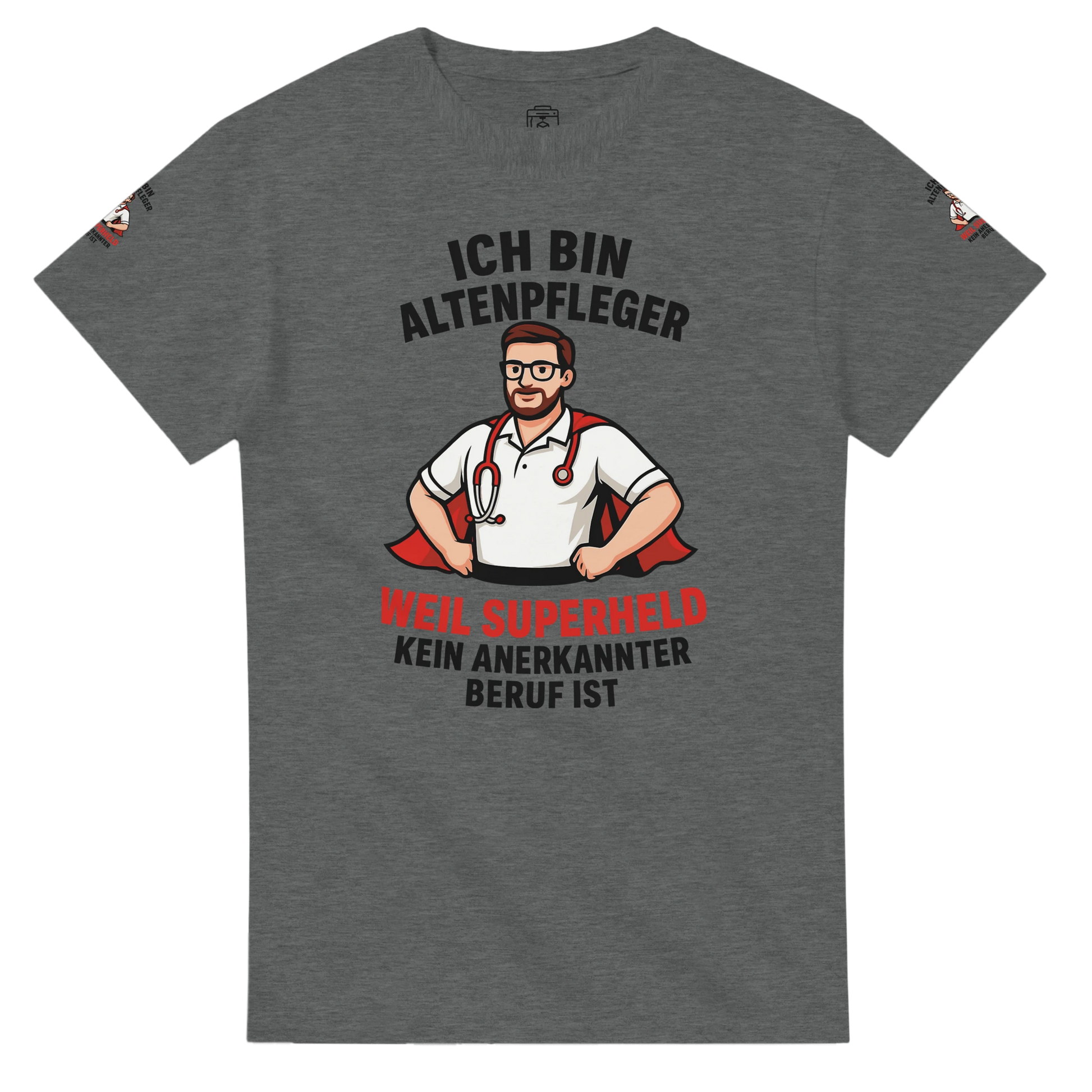 Wupperlike graues T-Shirt Altenpfleger Geschenk mit Superheld Motiv und Schriftzug für Pflegekräfte