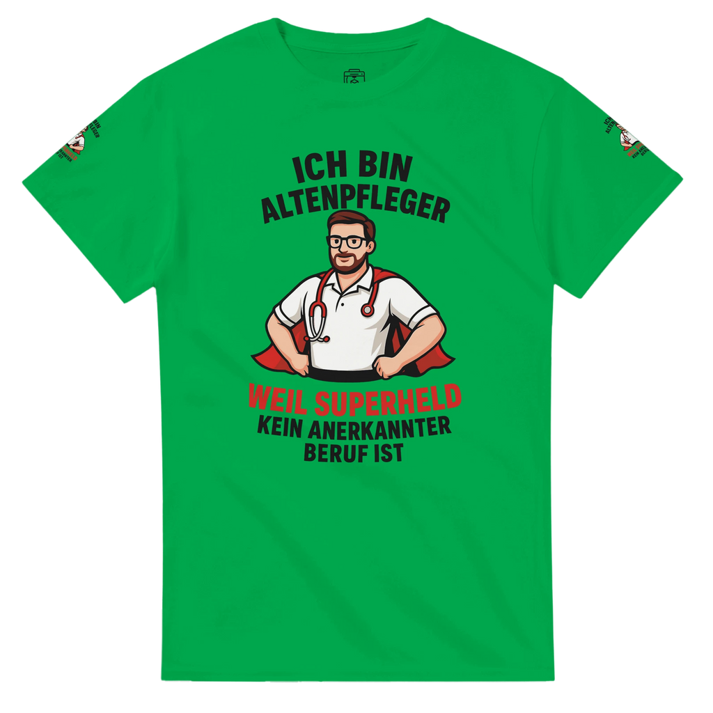 Grünes Wupperlike T-Shirt Altenpfleger Geschenk mit Superheld Altenpfleger Motiv und Spruch