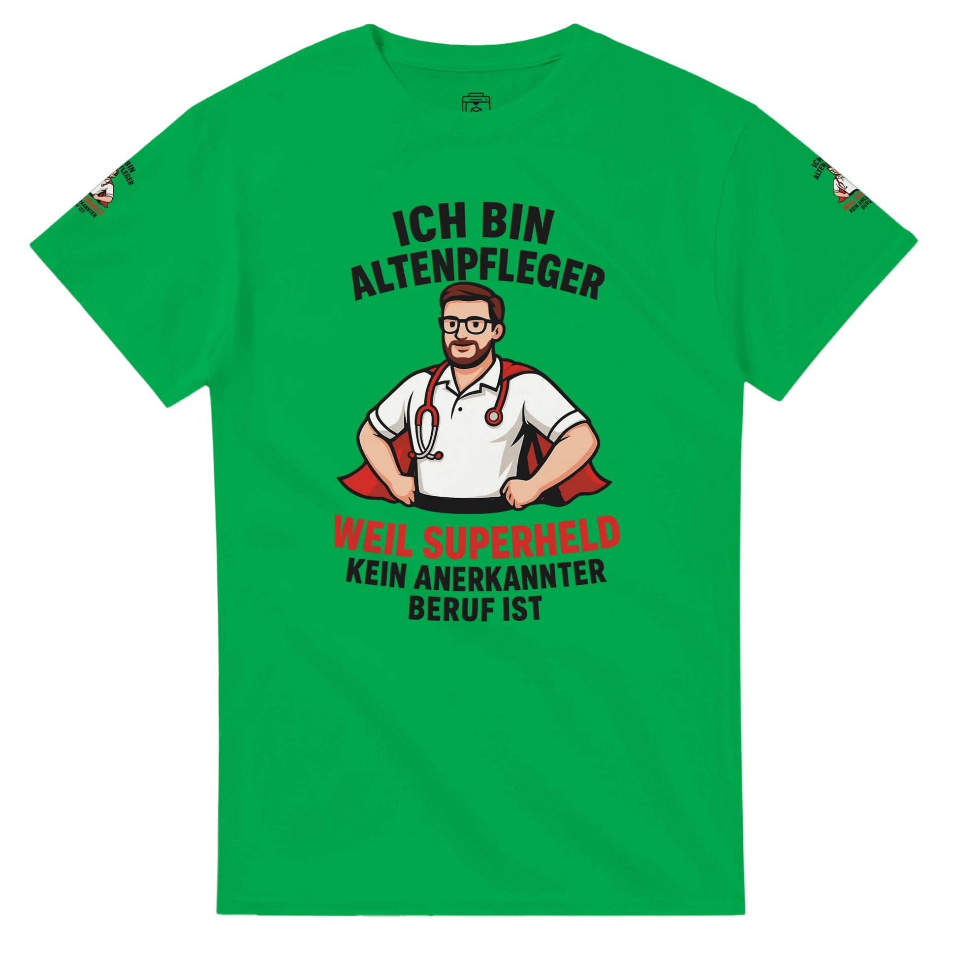 Grünes Wupperlike T-Shirt Altenpfleger Geschenk mit Superheld Altenpfleger Motiv und Spruch