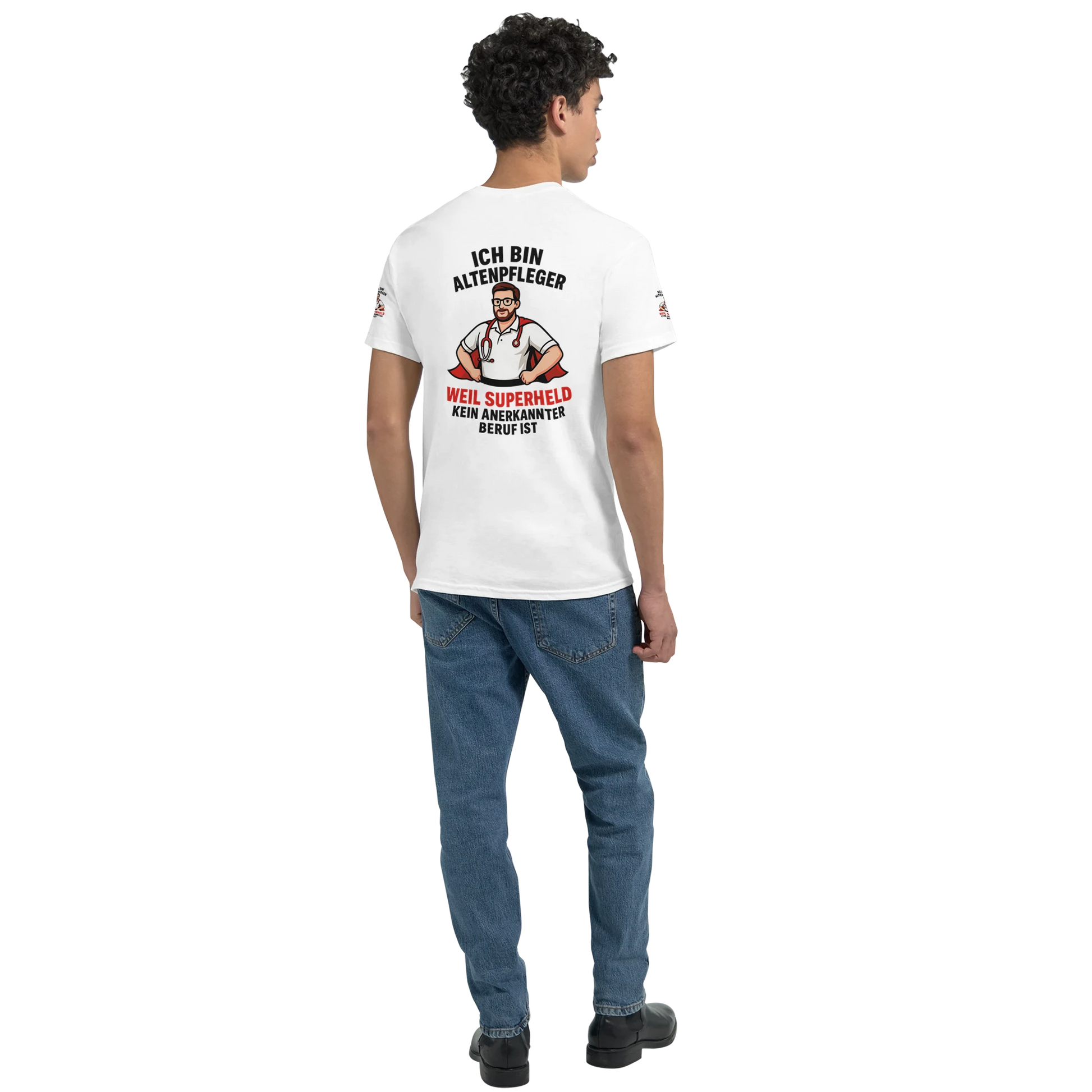 Weißes Wupperlike T-Shirt Altenpfleger Geschenk mit Aufdruck Ich bin Altenpfleger und Superheld