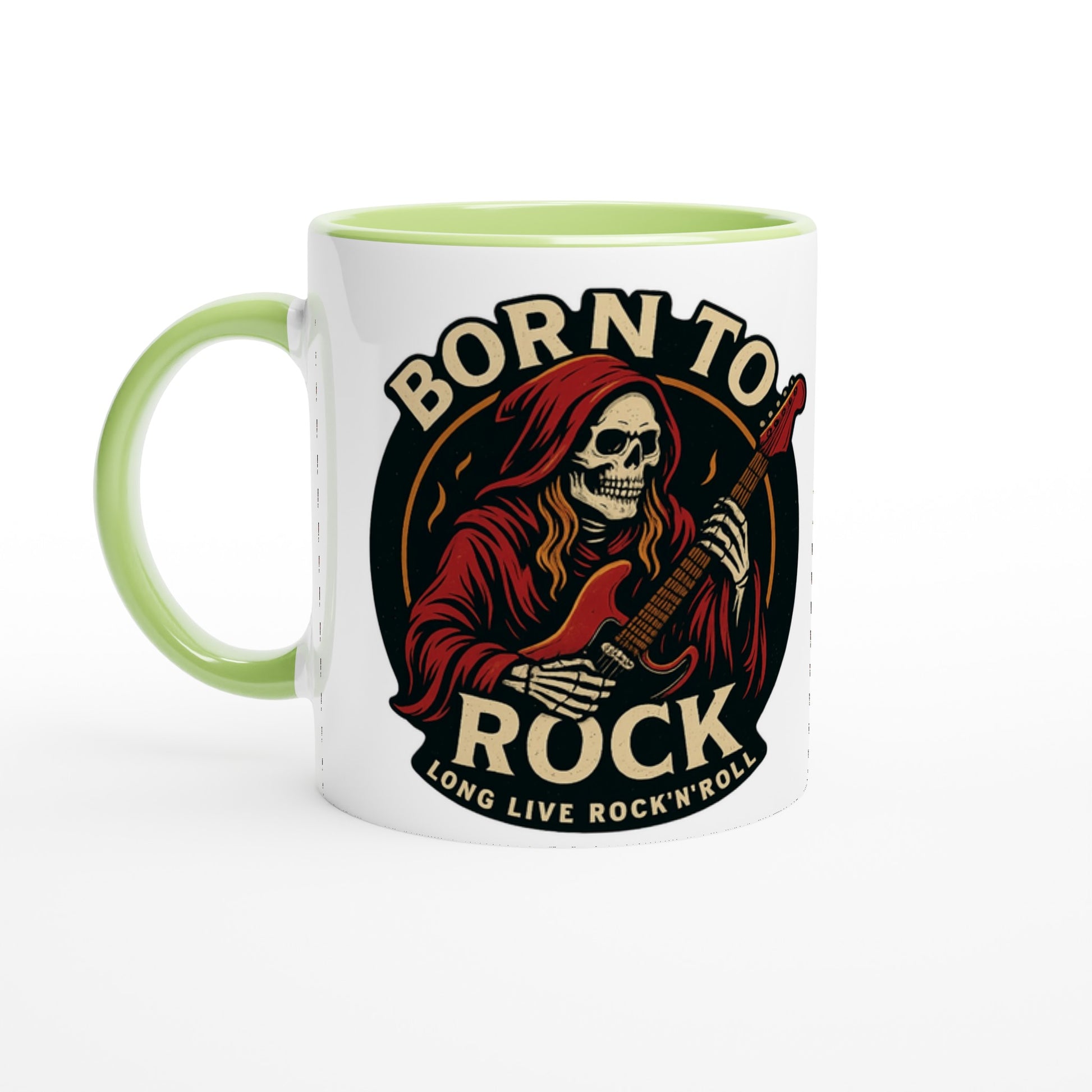 Wupperlike Tasse Born to Rock Geschenk mit Skelett und E-Gitarre in rot und schwarz