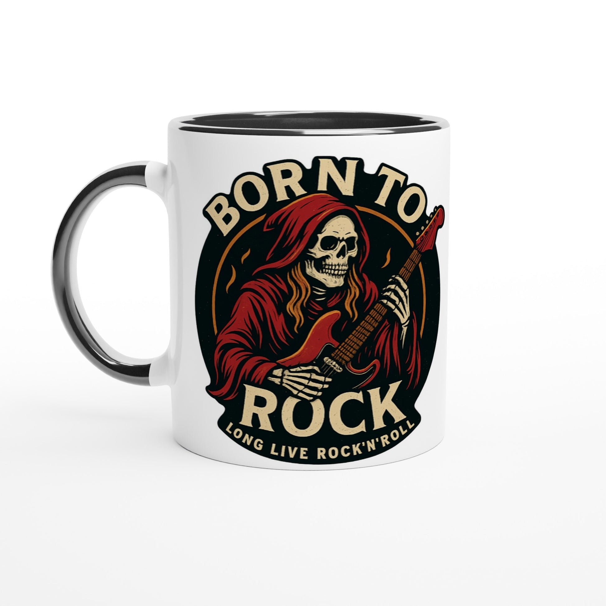 Wupperlike Tasse Born to Rock Geschenk mit Skelett und E-Gitarre RocknRoll Motiv
