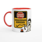 Weiße Tasse mit rotem Henkel und Innenfarbe sowie Aufdruck Geduldsfaden gerissen kaufen von Wupperlike