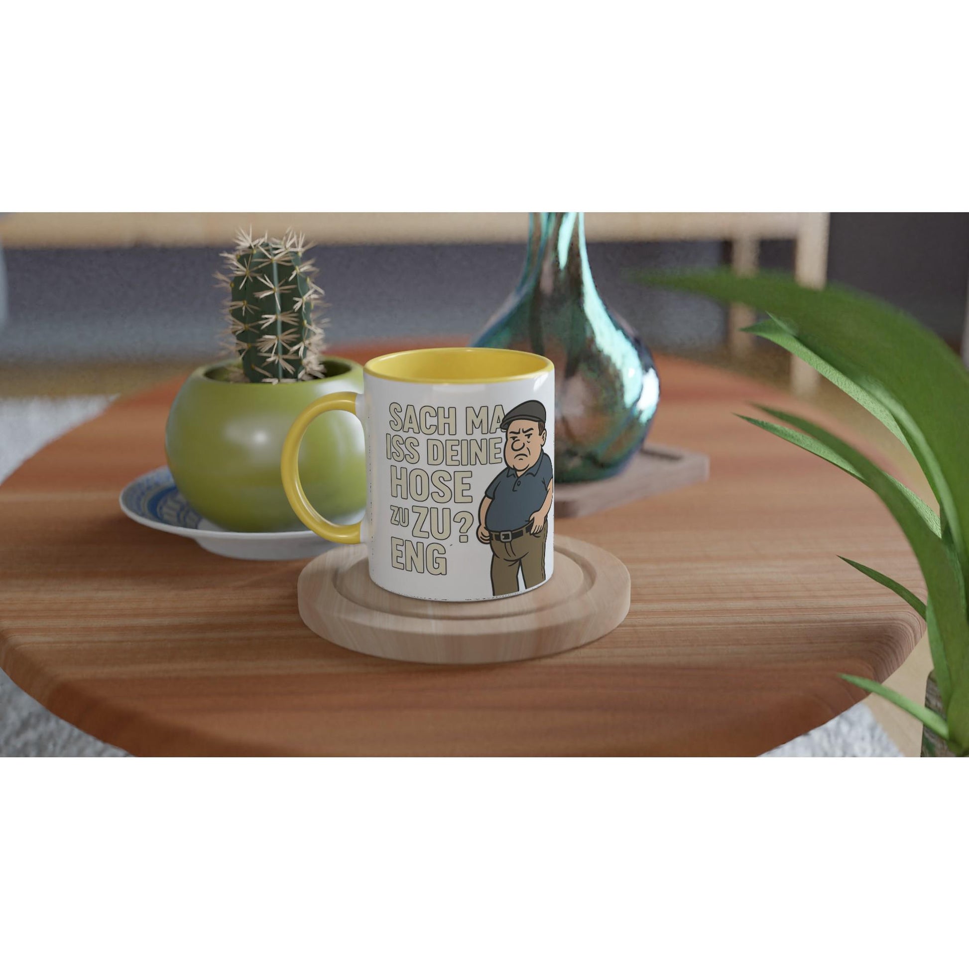 Kaffeetasse mit lustigem Ruhrpott Spruch auf Holzuntersetzer Geschenkidee für Ruhrpott Fans