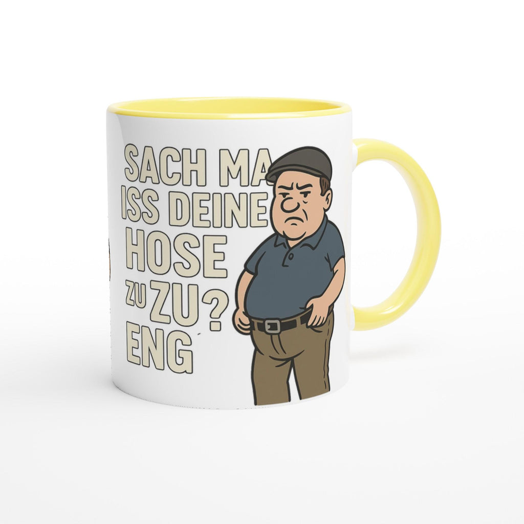 Keramiktasse mit gelbem Henkel und Spruch Geschenkidee für Ruhrpott Fans mit Ruhrpott-Motiv