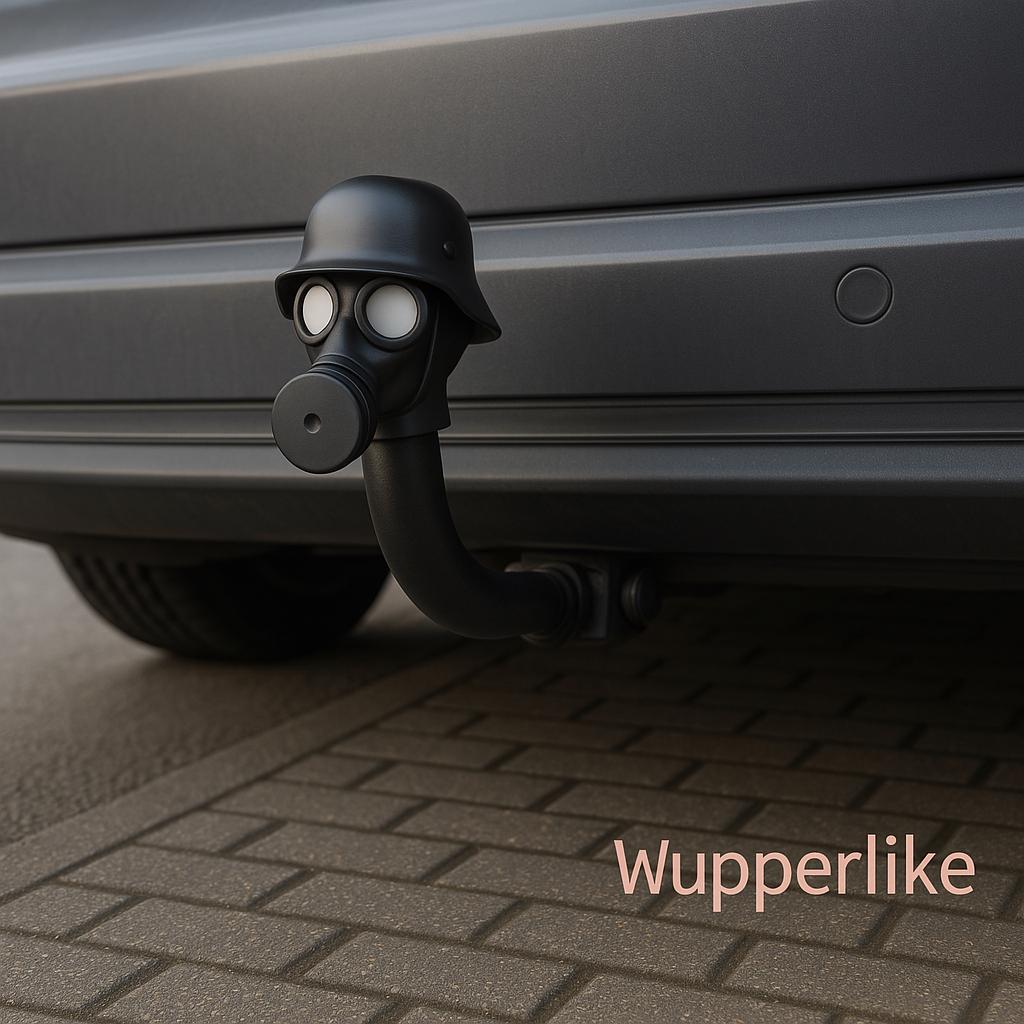 Anhängerkupplung Schutzkappe lustig in Form eines schwarzen Gasmaske-Helm Designs am Auto