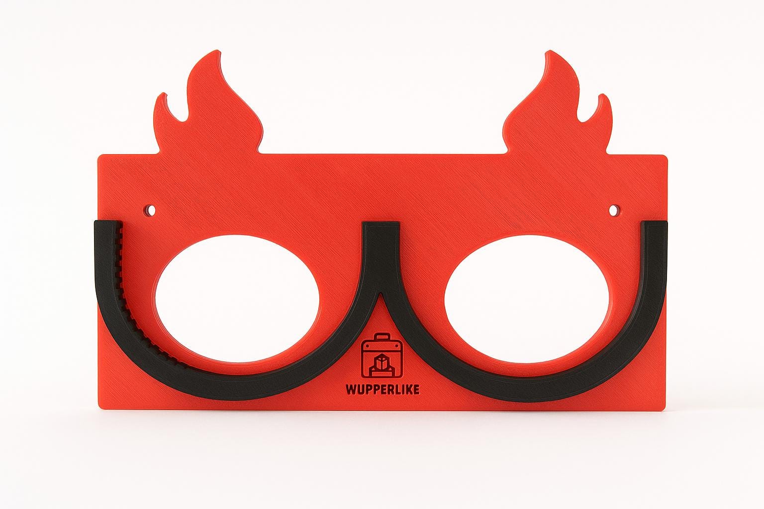 Praktischer Kappenhalter Camping in Rot mit schwarzem Halter zum Aufhängen von Kappen