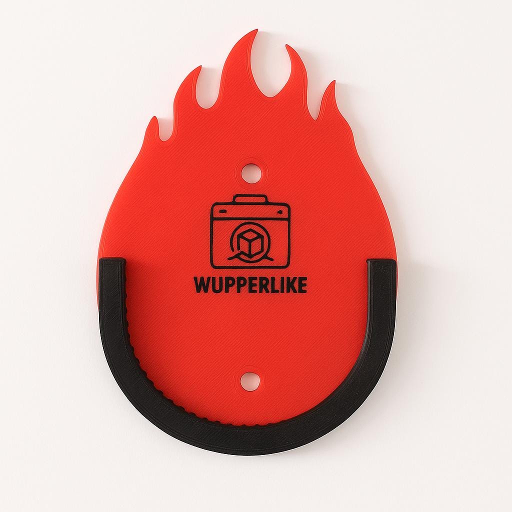 Roter praktischer Kappenhalter Camping mit Flammen-Design und schwarzem Haltebügel für Mein Shop